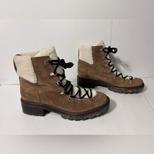 Marc Fisher MLCapell brown leather sheepskin-lined winter boots women size 10 M